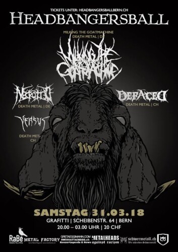 Poster von der Veranstaltung Headbangersball: Milking The Goatmachine @ Graffiti, Bern