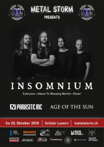 Poster von der Veranstaltung Insomnium, Parasite Inc. & Age Of The Sun @ Konzerthaus Schüür , Luzern