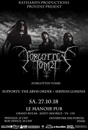 Poster von der Veranstaltung Forgotten Tomb, The Abyss Order & Serpens Luminis @ Manoir Pub, Saint-Maurice