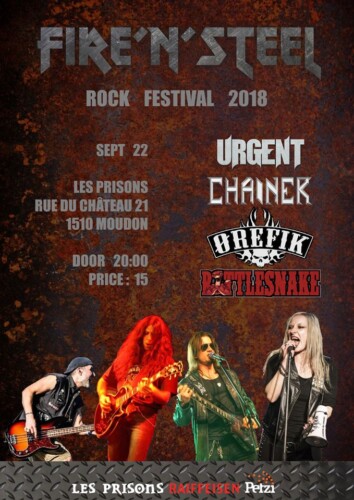 Poster von der Veranstaltung FIRE'N'STEEL Rock festival 2018 @ Les Prisons, Moudon