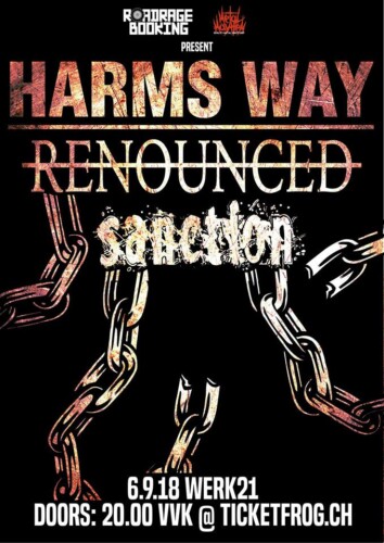 Poster von der Veranstaltung Harm's Way, Sanction & Renounced @ Werk21, Zürich
