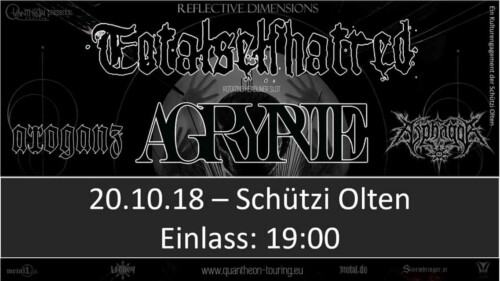 Poster of the event Totalselfhatred, Agrypnie & Arroganz at Schützi, Olten