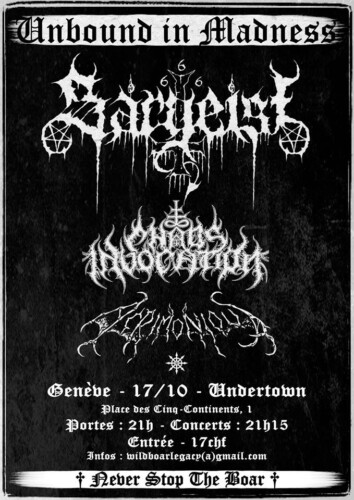 Poster von der Veranstaltung Sargeist, Chaos Invocation & Acrimonious @ Undertown, Meyrin