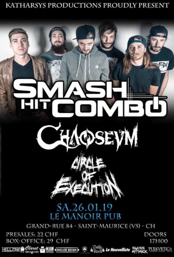 Poster von der Veranstaltung Smash Hit Combo, Chaoseum & Circle of Execution @ Manoir Pub, Saint-Maurice