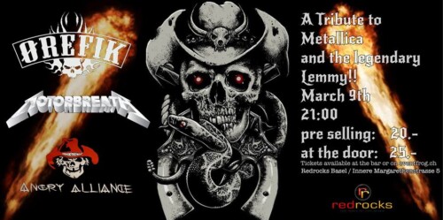 Poster von der Veranstaltung A tribute to Metallica and the legendary Lemmy @ Redrocks, Basel