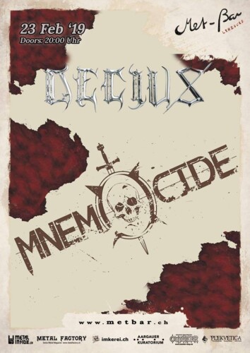 Poster von der Veranstaltung Mnemocide & Decius @ Met-Bar, Lenzburg