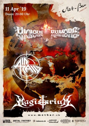 Poster von der Veranstaltung Vicious Rumors, Air Raid & Magistarium @ Met-Bar, Lenzburg