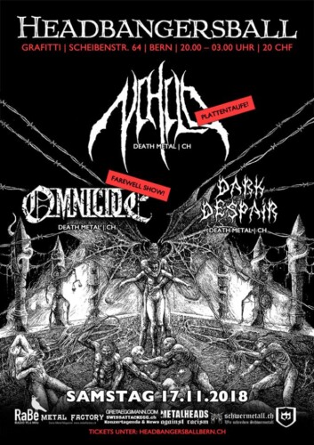 Poster von der Veranstaltung Headbangersball: Omnicide, Nihilo & Dark Despair @ Graffiti, Bern