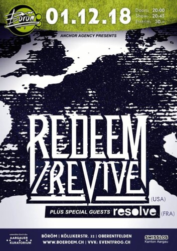 Poster von der Veranstaltung Redeem/Revive & Resolve @ Böröm pöm pöm, Oberentfelden