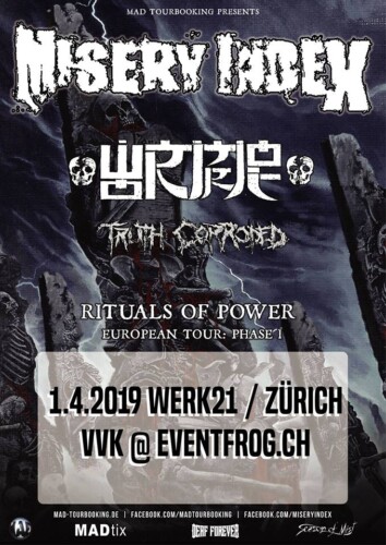 Poster von der Veranstaltung Misery Index, Wormrot & Truth Corroded @ Dynamo, Zürich