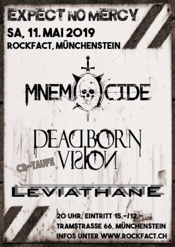 Poster von der Veranstaltung Mnemocide, Dead Born Vision (CD-Taufe) & Leviathane @ Rockfact Music Club, Münchenstein