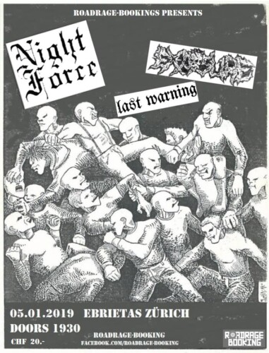 Poster von der Veranstaltung Night Force, Exposure & Last Warning @ Ebrietas, Zürich