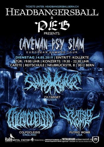 Poster von der Veranstaltung The Caveman Psy Slam European Damage Tour @ Die Cafete, Bern