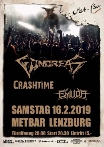 Poster von der Veranstaltung Gonoreas, Crashtime & Emuqa @ Met-Bar, Lenzburg