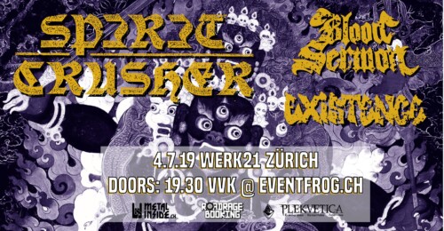 Poster von der Veranstaltung Spirit Crusher, Existence & Blood Sermon @ Dynamo, Zürich