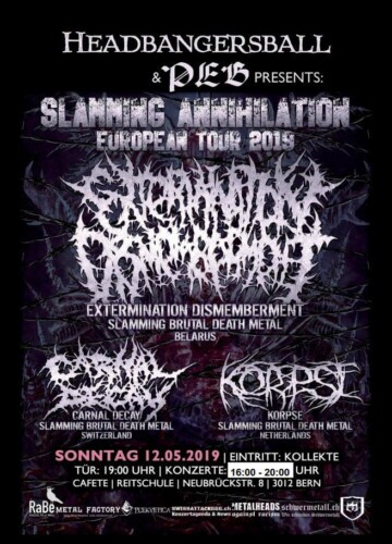 Poster von der Veranstaltung Slamming Annihilation Tour @ Die Cafete, Bern