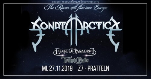 Poster of the event Sonata Arctica, Edge Of Paradise & Temple Balls at Konzertfabrik Z7, Pratteln