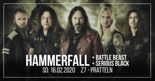 Poster von der Veranstaltung Ausverkauft: Hammerfall, Battle Beast & Serious Black @ Konzertfabrik Z7, Pratteln