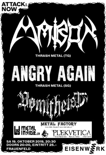 Poster von der Veranstaltung Mabon, Angry Again & Vomitheist @ Kultur im Eisenwerk, Frauenfeld