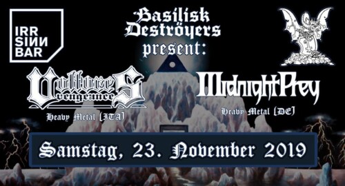 Poster von der Veranstaltung Vultures Vengeance & Midnight Prey @ Irrsinn Bar, Basel