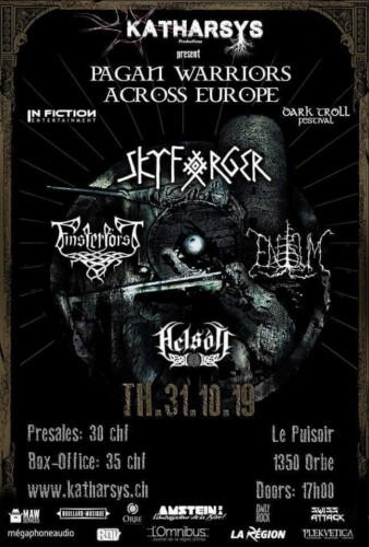 Poster of the event Skyforger, Finsterforst, Enisum & Helsott at Le Puisoir, Orbe