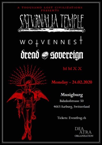 Poster von der Veranstaltung Saturnalia Temple, Wolvennest & Dread Sovereign @ Musigburg, Aarburg