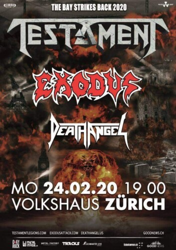 Poster von der Veranstaltung Testament + Exodus + Death Angel: The Bay Strikes Back Tour @ Volkshaus, Zürich