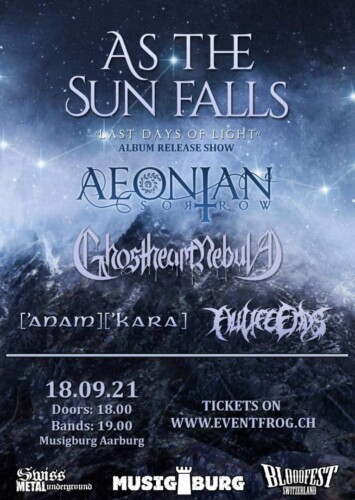 Poster von der Veranstaltung As the Sun falls Release Show @ Musigburg, Aarburg