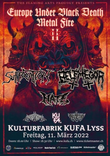 Poster von der Veranstaltung Suffocation @ Kulturfabrik KUFA, Lyss