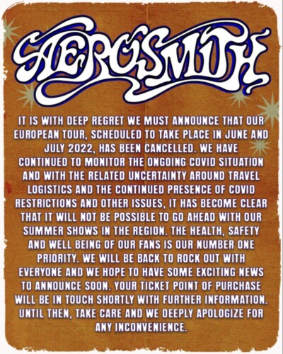 Poster von der Veranstaltung Abgesagt: Aerosmith @ Hallenstadion, Zürich