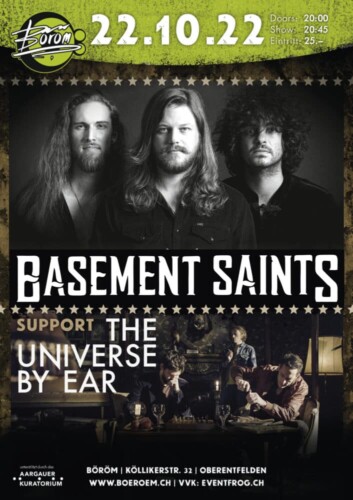 Poster von der Veranstaltung Basement Saints (CH) I Support: The Universe By Ear (CH) @ Böröm pöm pöm, Oberentfelden