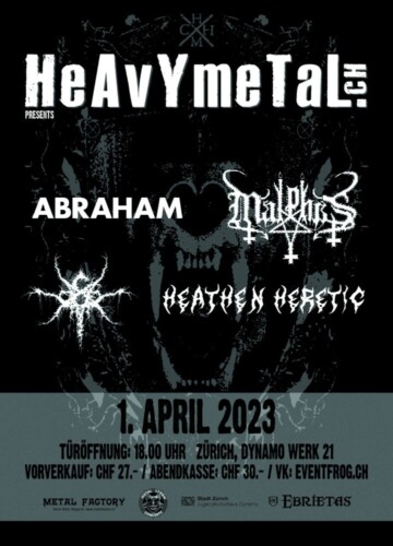 Poster von der Veranstaltung Malphas, Rorcal, Abraham, Heathen Heretic @ Werk21, Zürich