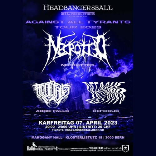 Poster von der Veranstaltung Headbangersball - Against All Tyrants Tour 2023 @ Mahogany Hall Bern