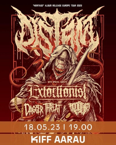 Poster von der Veranstaltung Distant, Extortionist & Dagger Threat @ KIFF, Aarau