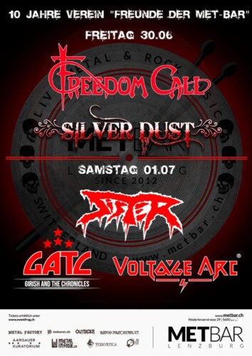 Poster von der Veranstaltung Voltage Arc, Silver Dust & Sister @ Met-Bar, Lenzburg