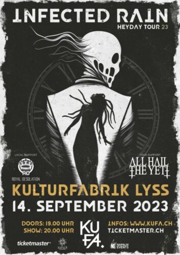 Poster von der Veranstaltung Infected Rain, Silenzer & Royal Desolation @ Kulturfabrik KUFA, Lyss