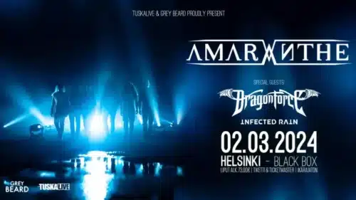 Poster von der Veranstaltung Amaranthe, Dragonforce & Infected Rain @ Helsinki – Black Box