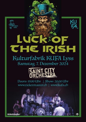 Poster von der Veranstaltung Luck of the Irish mit Saint City Orchestra @ Kulturfabrik KUFA, Lyss