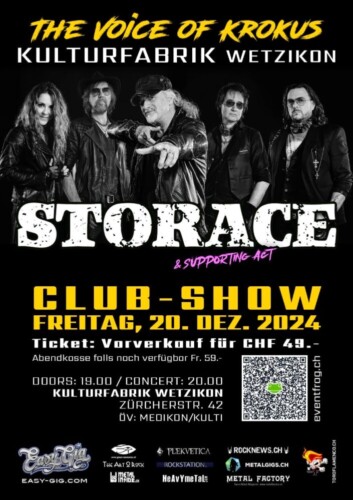 Poster von der Veranstaltung STORACE Band - die Stimme von Krokus in der Kulti Wetzikon @ Kulturfabrik Wetzikon