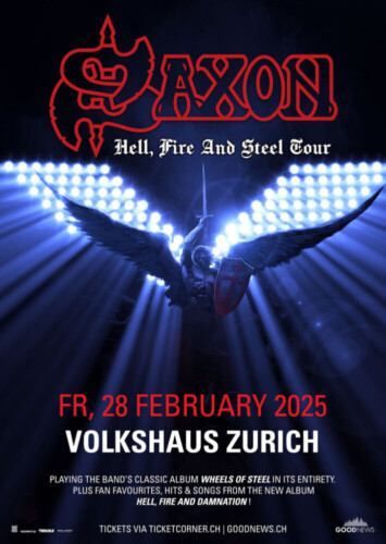 Poster von der Veranstaltung Saxon - Hell, Fire and Steel Tour @ Volkshaus, Zürich