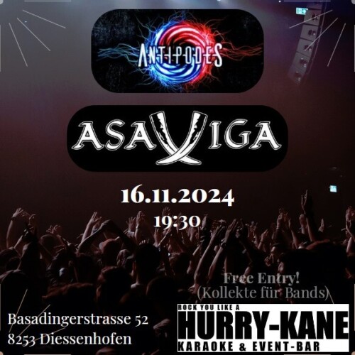 Poster von der Veranstaltung ASAVIGA & Antipodes @ Hurry-Kane Event Lokal