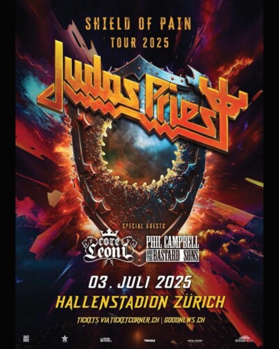 Poster von der Veranstaltung Judas Priest - Shield of Pain Tour 2025 @ Hallenstadion, Zürich