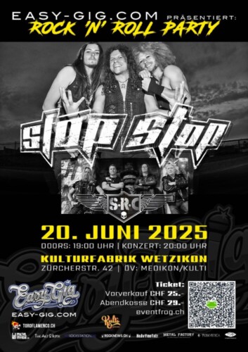 Poster von der Veranstaltung StOp sToP (UK) & S.R.C. (DE) - Party Rock aus England @ Kulturfabrik Wetzikon