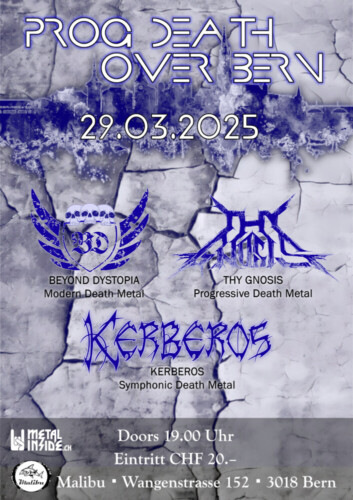 Poster von der Veranstaltung Beyond Dystopia, Kerberos & Thy Gnosis @ Malibu