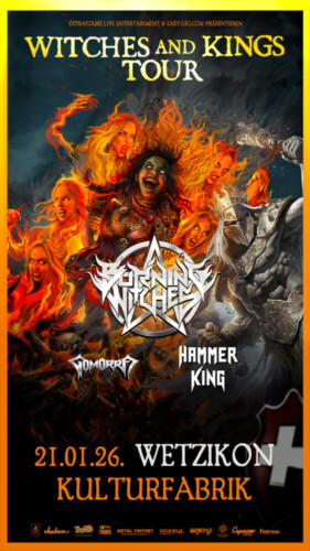 Poster of the event BURNING WITCHES - Hammer King - Gomorra at Kulturfabrik Wetzikon