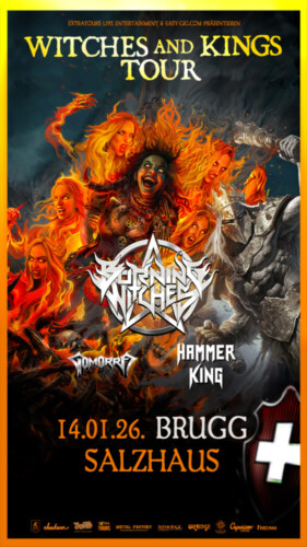 Poster von der Veranstaltung Burning Witches, Hammer King & Gomorra @ Salzhaus, Brugg