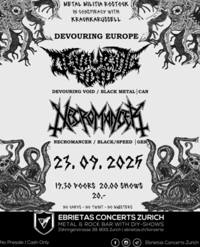 Poster von der Veranstaltung Devouring Void & Necromancer @ Ebrietas, Zürich