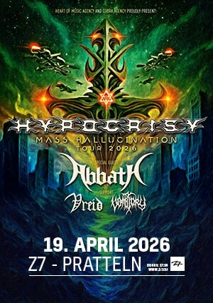 Poster von der Veranstaltung Hypocrisy (Mass Hallucination Tour 2026) @ Konzertfabrik Z7, Pratteln