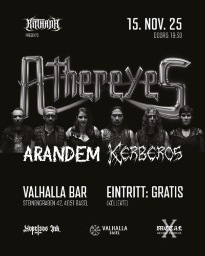 Poster von der Veranstaltung Athereyes, Kerberos & Arandem – Symphonic & Progressive Metal Night @ Valhalla
