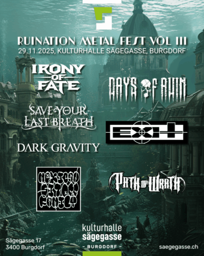 Poster von der Veranstaltung Ruination Metal Fest Vol. 3 @ Kulturhalle Sägegasse, Burgdorf
